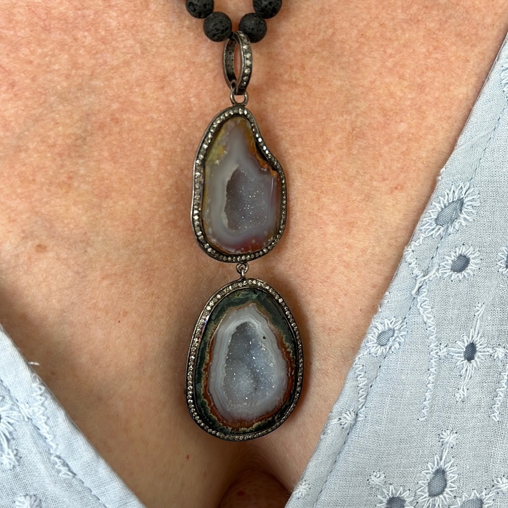 Closing out Inventory!! Stunning double geode and diamond necklace